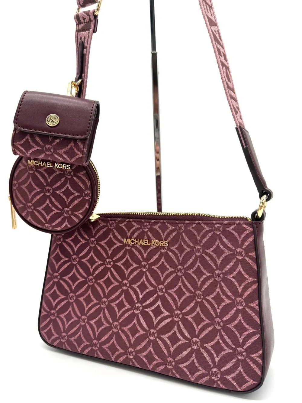 Michael Kors Jet Set Logo Crossbody Bag with Case for Apple AirPods Pro Ox Blood